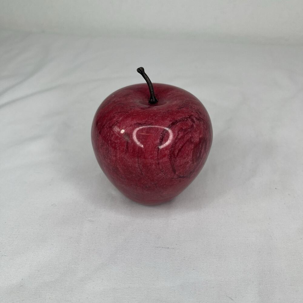 Red marble alabaster Apple Ornament, desk decor, paper weight, Home Decor